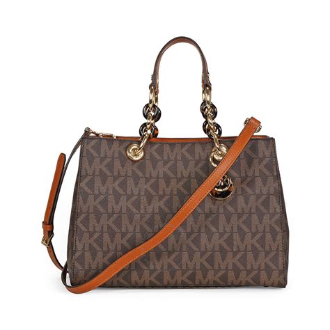 michael kors cynthia medium brown pvc logo satchel|Cynthia Logo Medium Satchel .